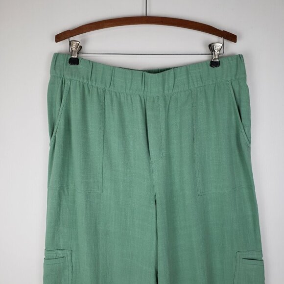 Soft Surroundings Summer Breeze Gauze Crop Cargo Pants Mint Green Pull On Size L - Picture 3 of 7